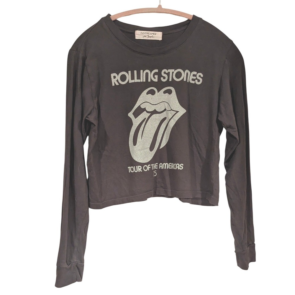 Daydreamer Rolling Stones Tour of the Americas 75 Cropped Long Sleeve Tee Grey L